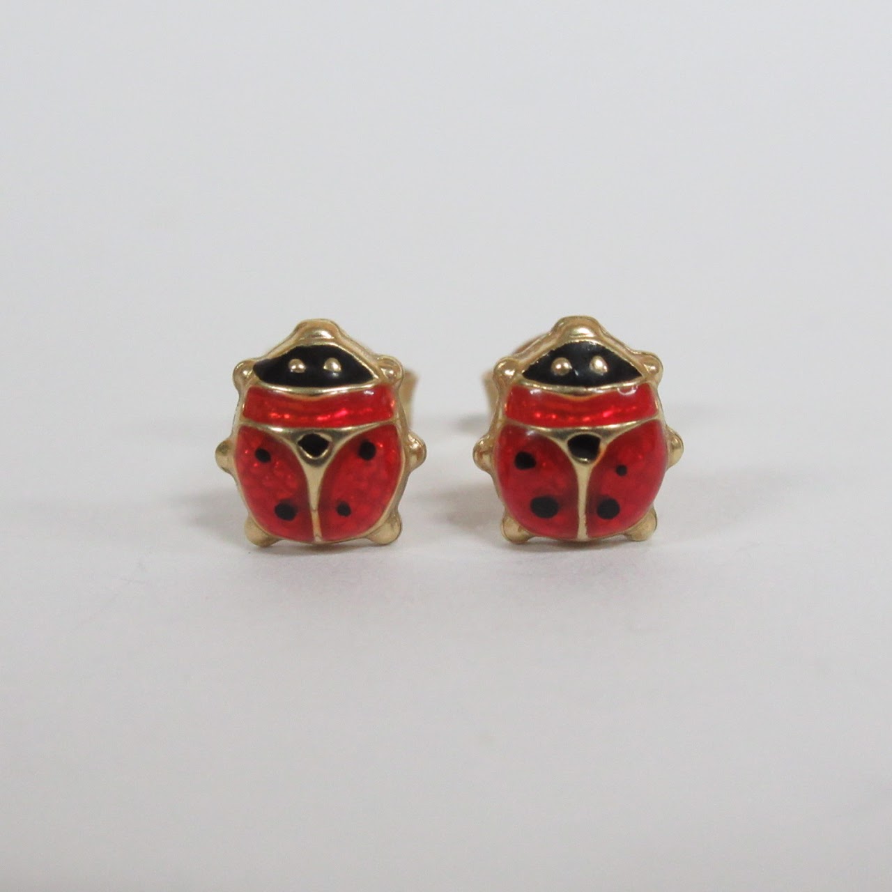 14K Gold & Enamel Ladybug Earrings