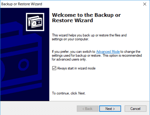 ใน Welcome to the Backup Restore Wizard ให้คลิก Next