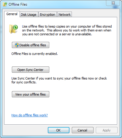 Disabilita i file offline e il Centro sincronizzazione in Windows 7