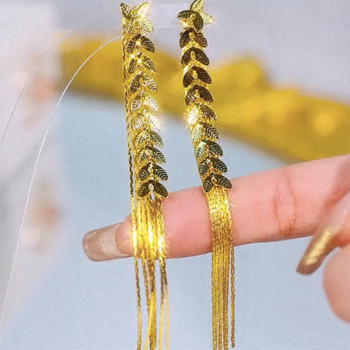 Title 1, Wheat Long Fringe Earrings Dual-wear Women. Ele...