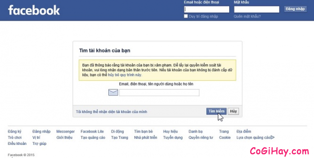 Nhập Email, Số điện thoại đăng nhập Facebook