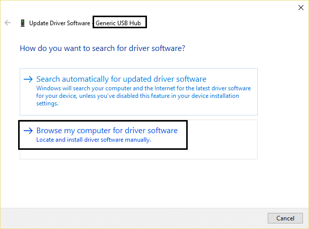 Hub USB generico Cerca il software del driver nel mio computer