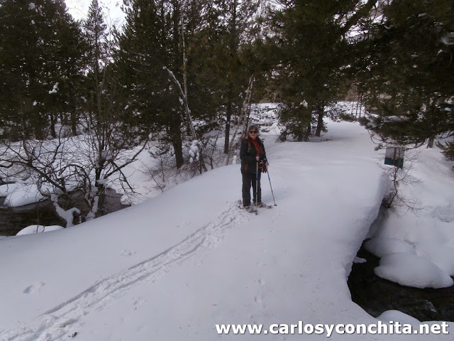 El puente sobre el rio Lanós, casi oculto por la nieve