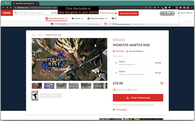 Nintendo Store Wishlist chrome extension