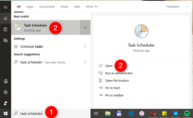 กำลังค้นหา Task Scheduler ใน Windows 10