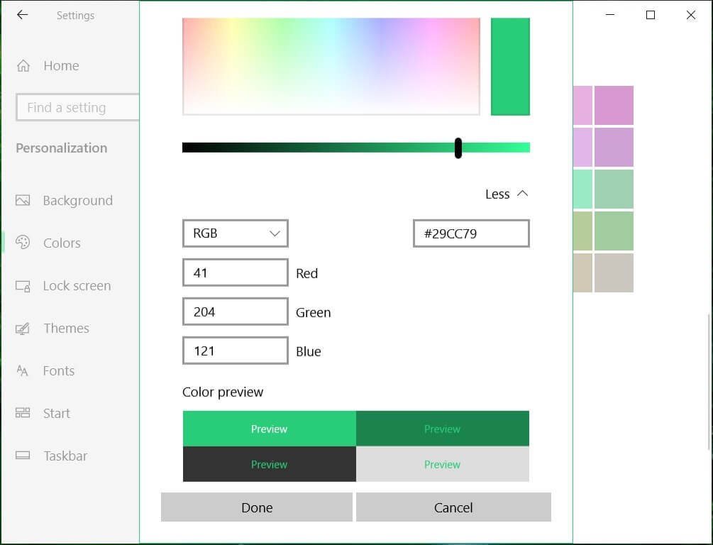 Seleccione RGB o HSV según su elección