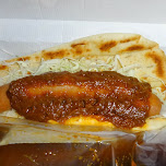 delicious curry sausage and nan bread from MOS burger in Tokyo, Japan 