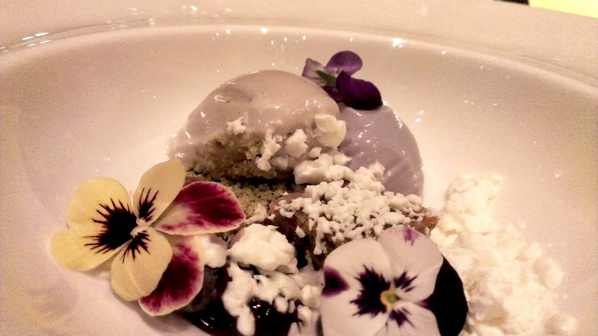 Viola, pistachio, blueberries, cheesecake - Celsius restaurant Adelaide Gouger St - ash simmonds