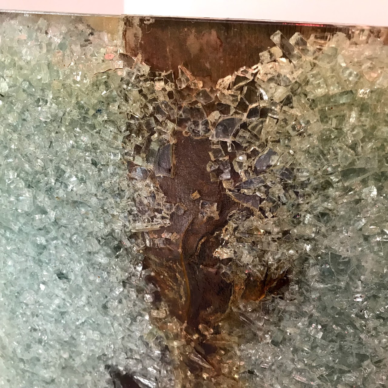 Shattered Glass and Wood Pillar Table