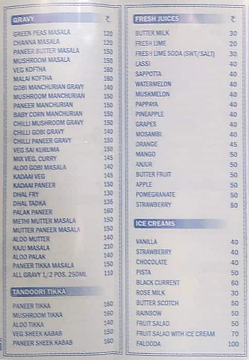 Sri Ganesh Bhavan menu 