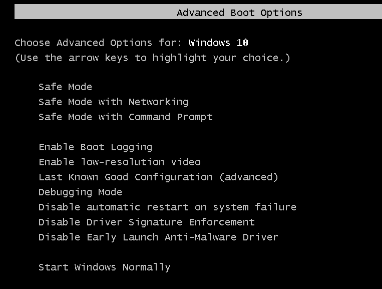 Démarrer dans la dernière bonne configuration connue