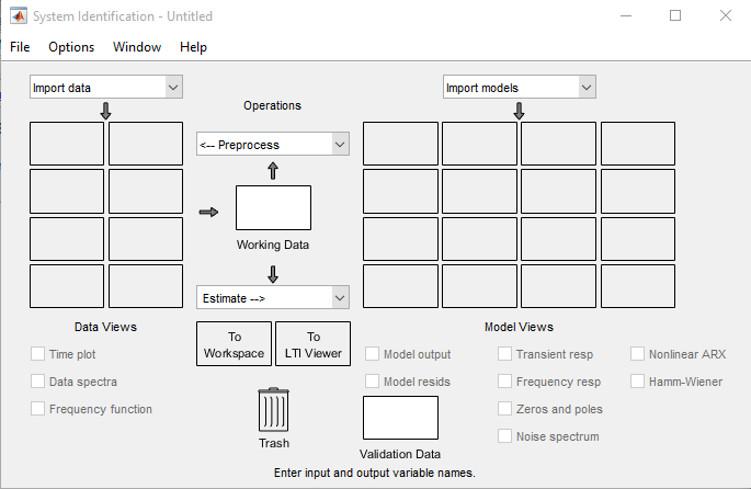 The system identification toolbox window