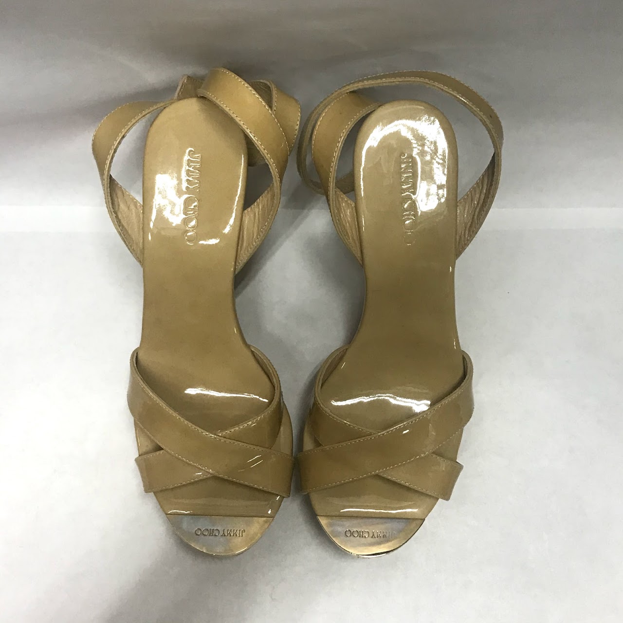 Jimmy Choo Patent Leather Beige Cork Wedges