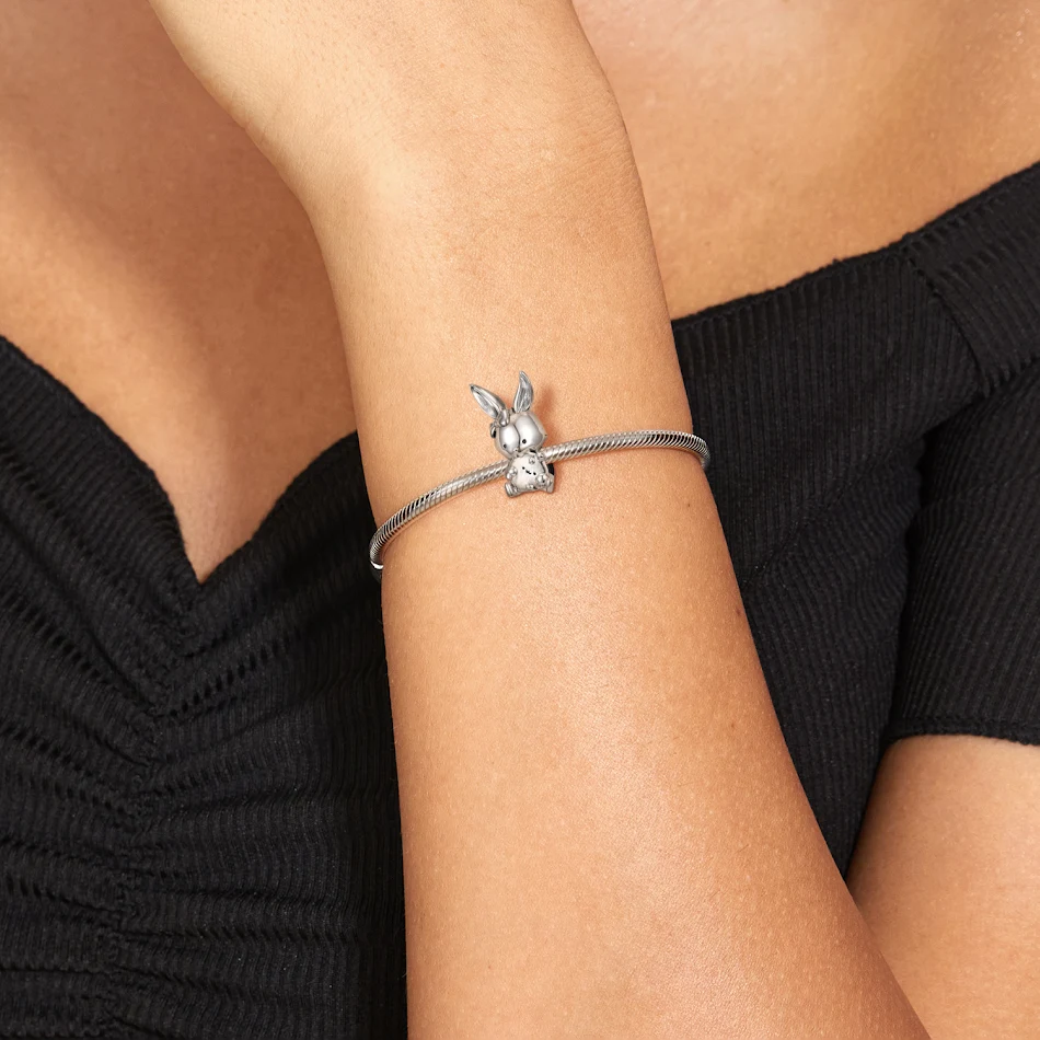 Encantadoras contas de coelho em prata S925 e ouro 14K para pulseiras femininas. Acessórios DIY para criar pulseiras personalizadas com miçangas.