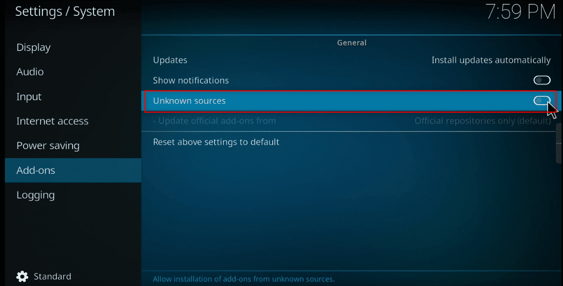 toggle on the option Unknown sources 
