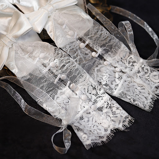 Title 2, White Lace Satin Stitching Bow Sleeve Cover Add...
