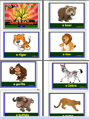 Wild animals printable flash cards