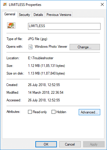 일반 탭으로 전환한 다음 고급 버튼을 클릭합니다.