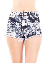 <br />Ladies Acid Wash High Waist Destroyed Pattern Frayed Ends Shorts