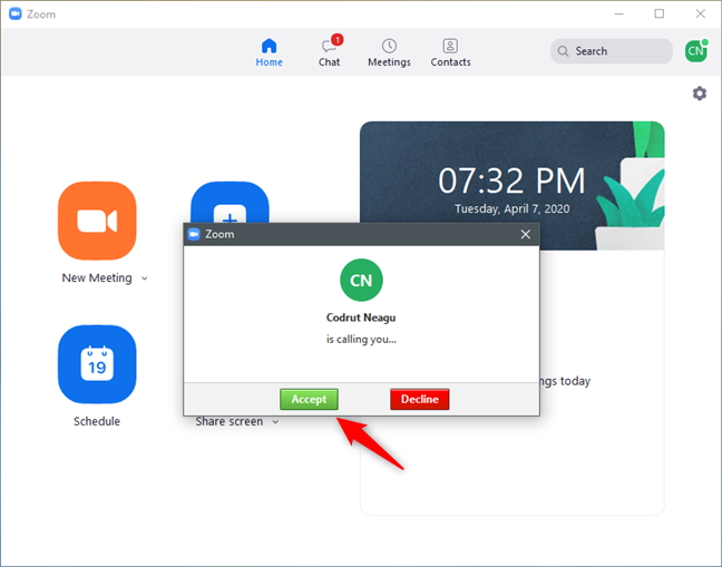 Accettazione di partecipare a una riunione Zoom dall'app Zoom per Windows
