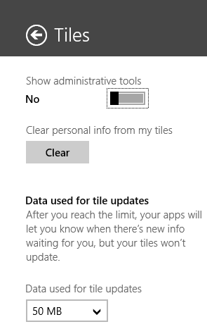 Windows 8.1、データ、タイル、更新、トラフィック