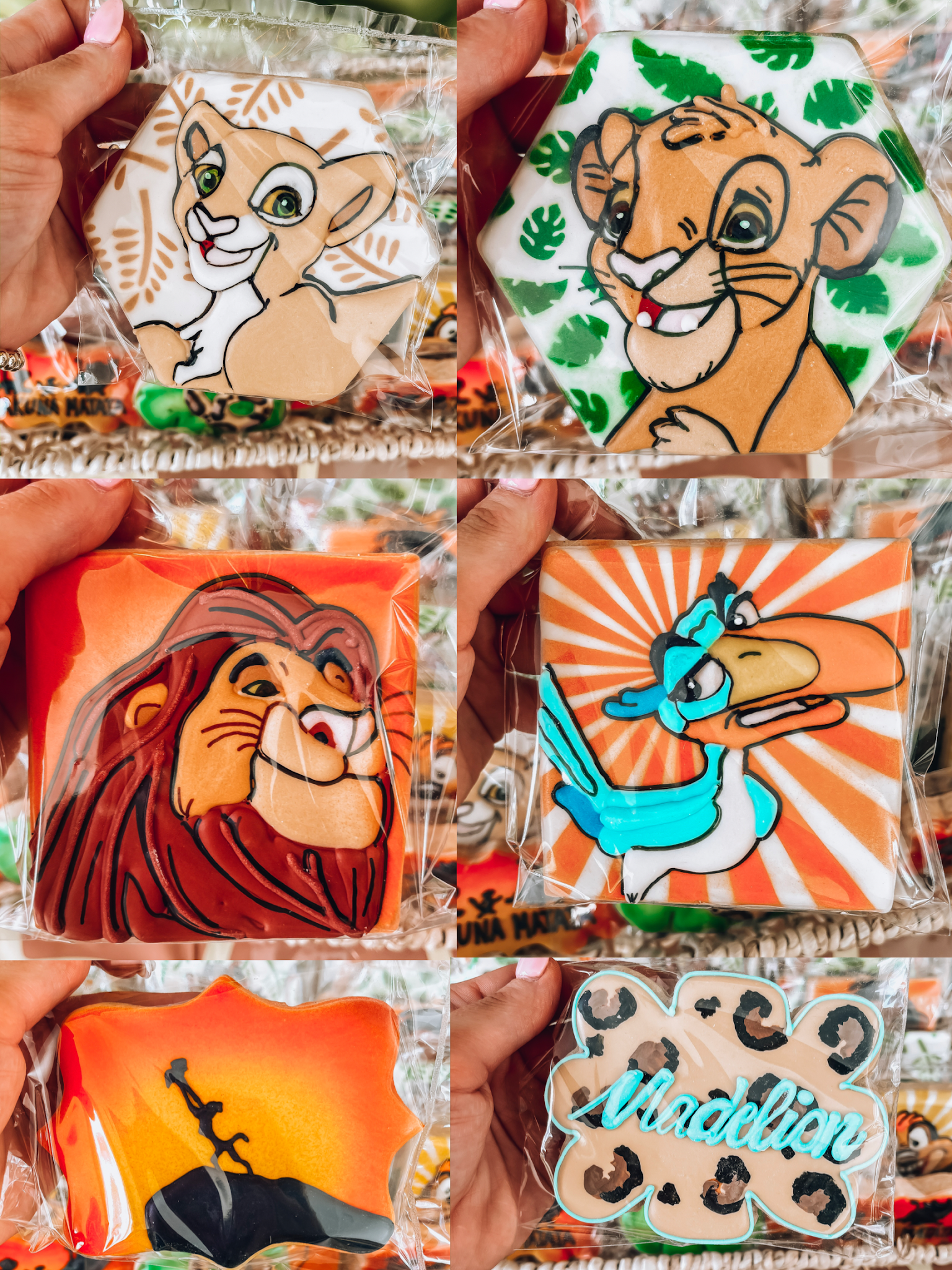 Madeline's Lion King 6th Birthday Party - Lion King Cookies - Something Delightful Blog #partyideas #kidsbirthdayparty #lionkingparty #wildoneparty #safariparty #animalprintparty