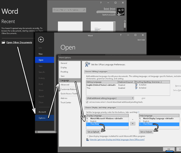 Setting local language in MS office 2016