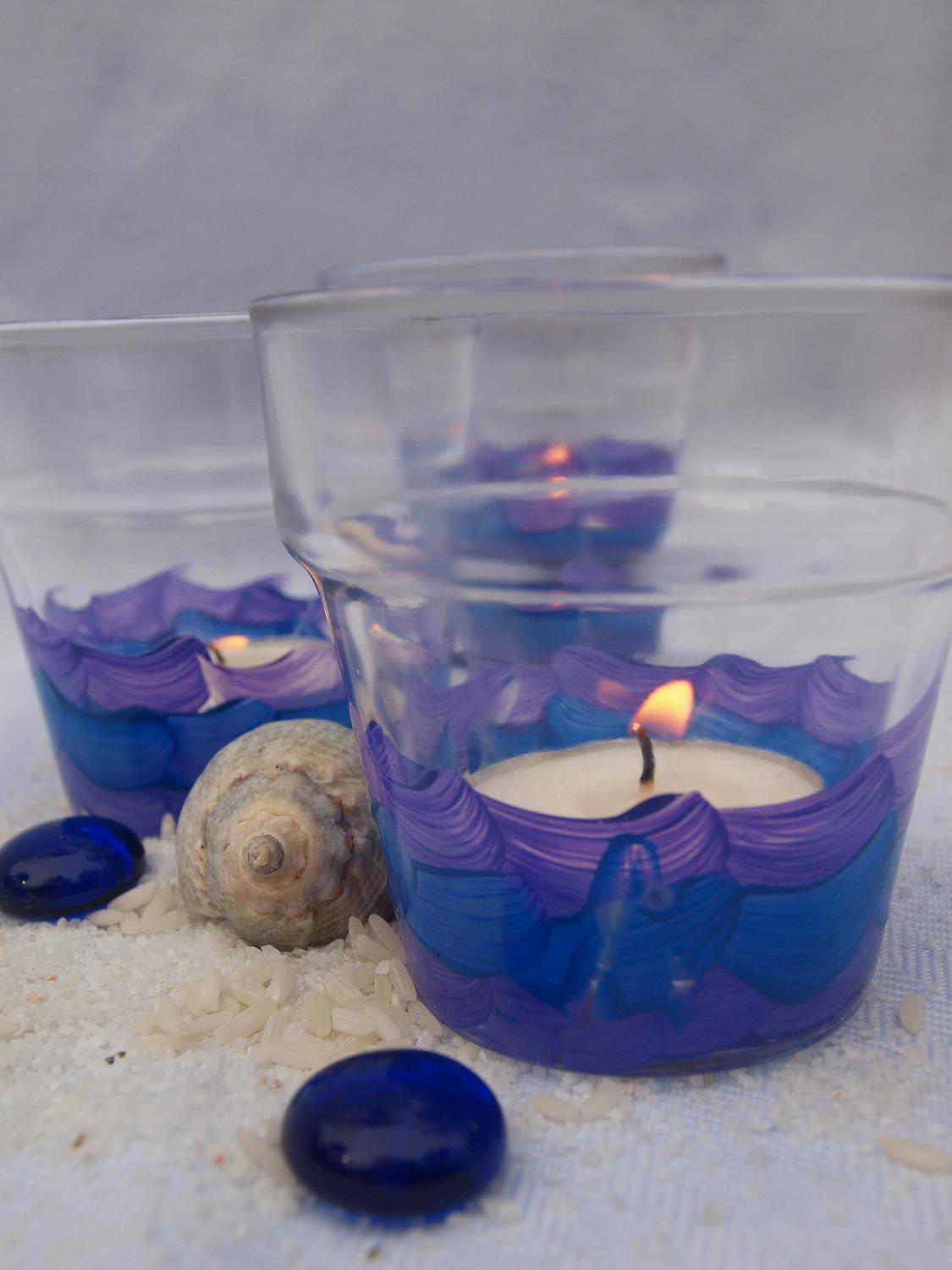 3 Candle Holder Votives Blue