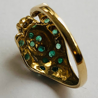 14K Gold and Green Stone Panther Ring