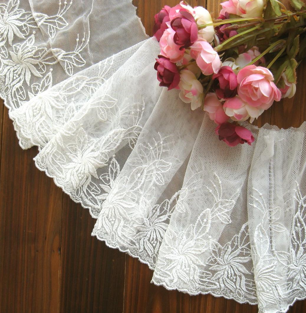 Lace Fabric Trim - Ivory Off White Leaf Flower Floral Vine Lace Net Fabric