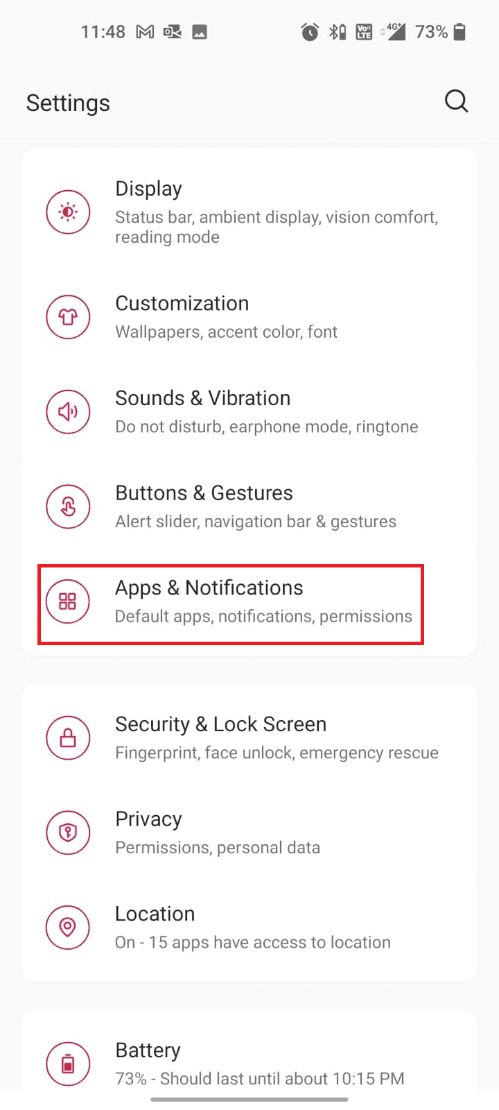 Opzione app e notifiche