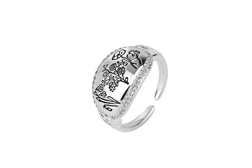 Title 6, Simple Geometric Flower and Grass Ring for Wome...