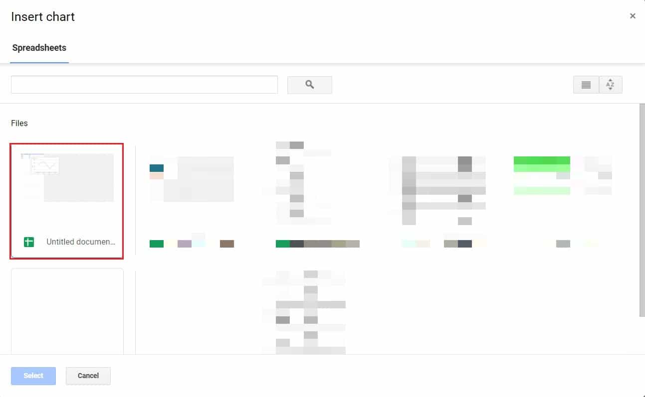 Klik op het eerste Google-blad met dezelfde naam als Doc |  Een grafiek maken in Google Doc