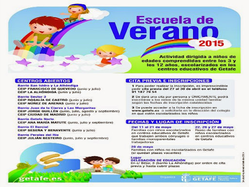 Nueve colegios de Getafe abrirán durante las vacaciones dentro del programa ’Escuela de Verano 2015’