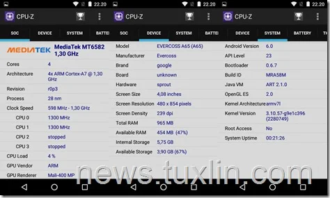 Benchmark Evercoss One X CPU-Z