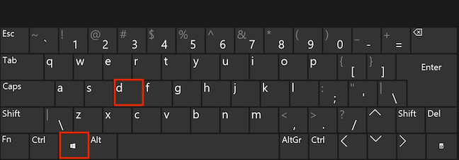 Druk tegelijkertijd op de Windows- en D-toetsen om het Windows-bureaublad weer te geven