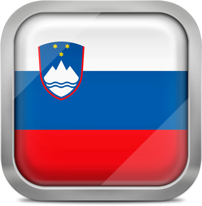 Slovenia square flag with metallic frame
