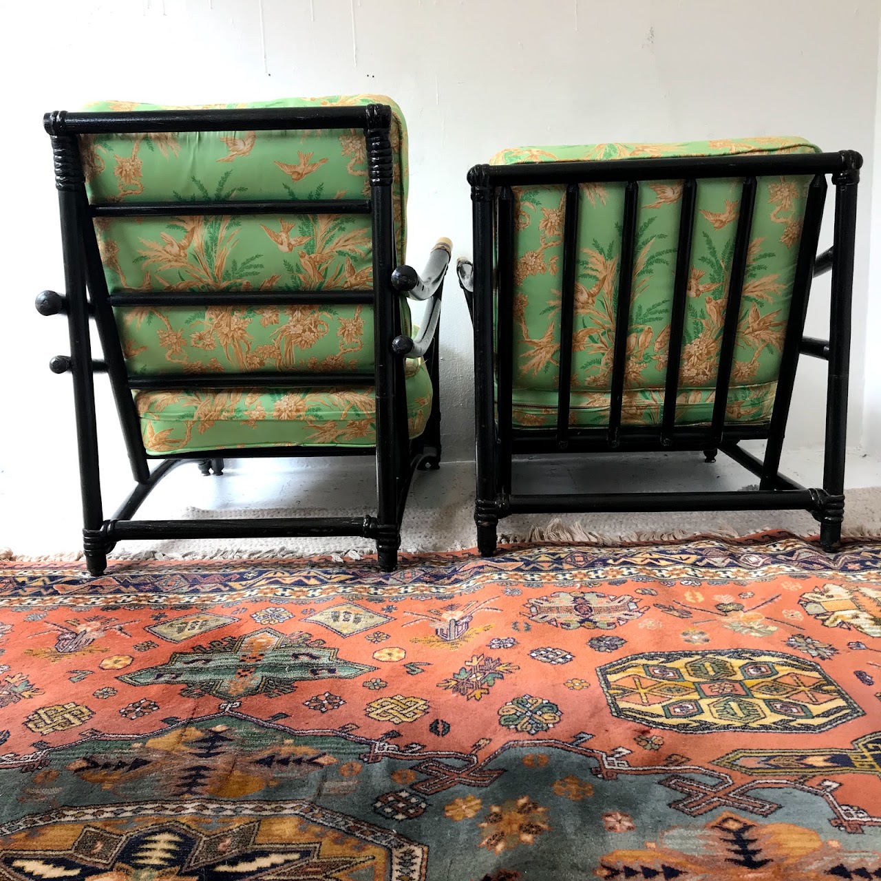 Heywood Wakefield Asian Black Wood Chair Pair