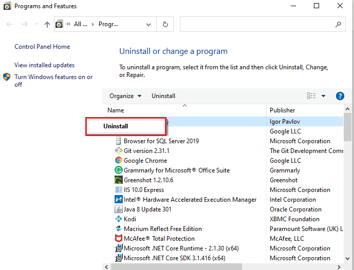 Haga clic derecho sobre él y elija Desinstalar