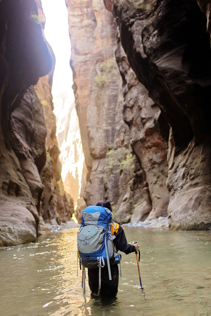 Hiking the Narrows Zion National Park.