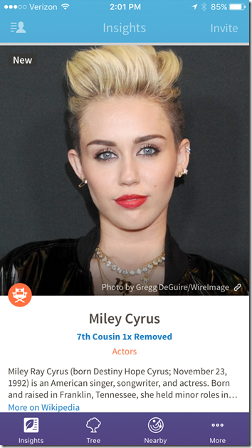 Is the Ancestry Insider a distant relative of Miley Cyrus?