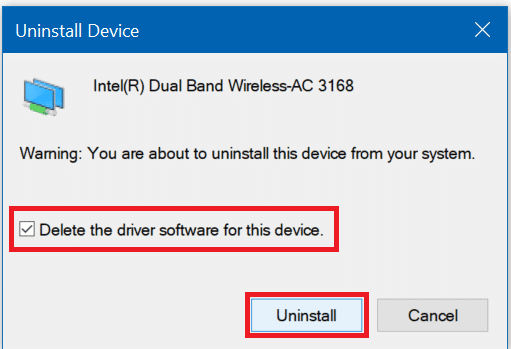 Marque Eliminar el software del controlador para este dispositivo y haga clic en Desinstalar