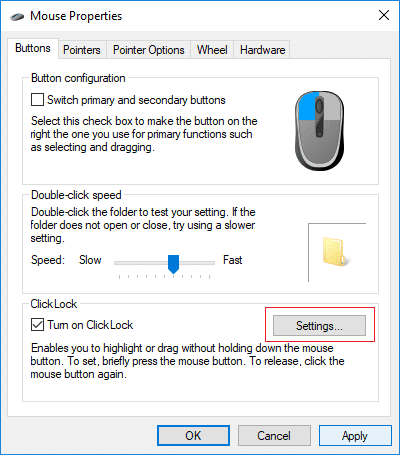 Haga clic en Configuración en ClickLock