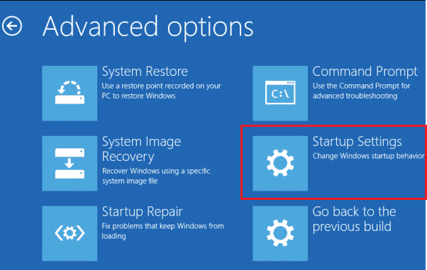 Klik nu op Opstartinstellingen.  Fix Windows 10 update-fout 0x80072ee7