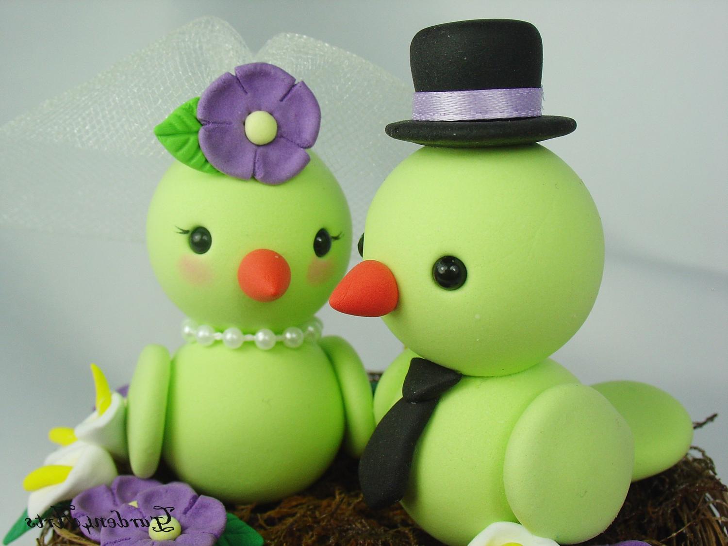 Customise Birds Love Wedding Cake Topper with Floral Nest Choice of color