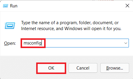 msconfig v dialogovém okně Spustit