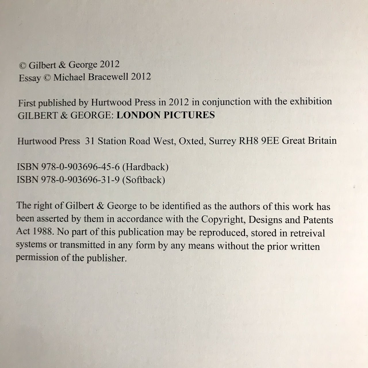 SIGNED Gilbert & George London Pictures Book