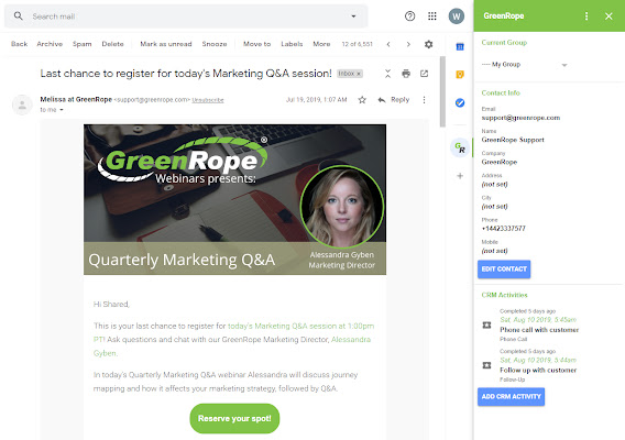 Screenshot of Greenrope for Gmail