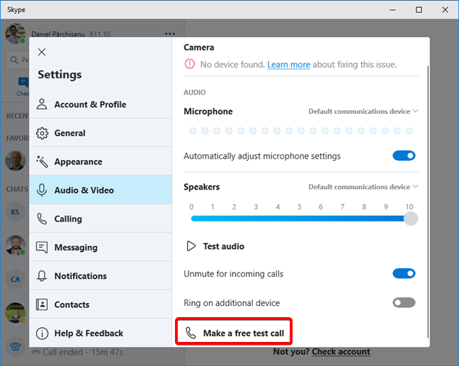 Doe een gratis testoproep in Skype voor Windows 10