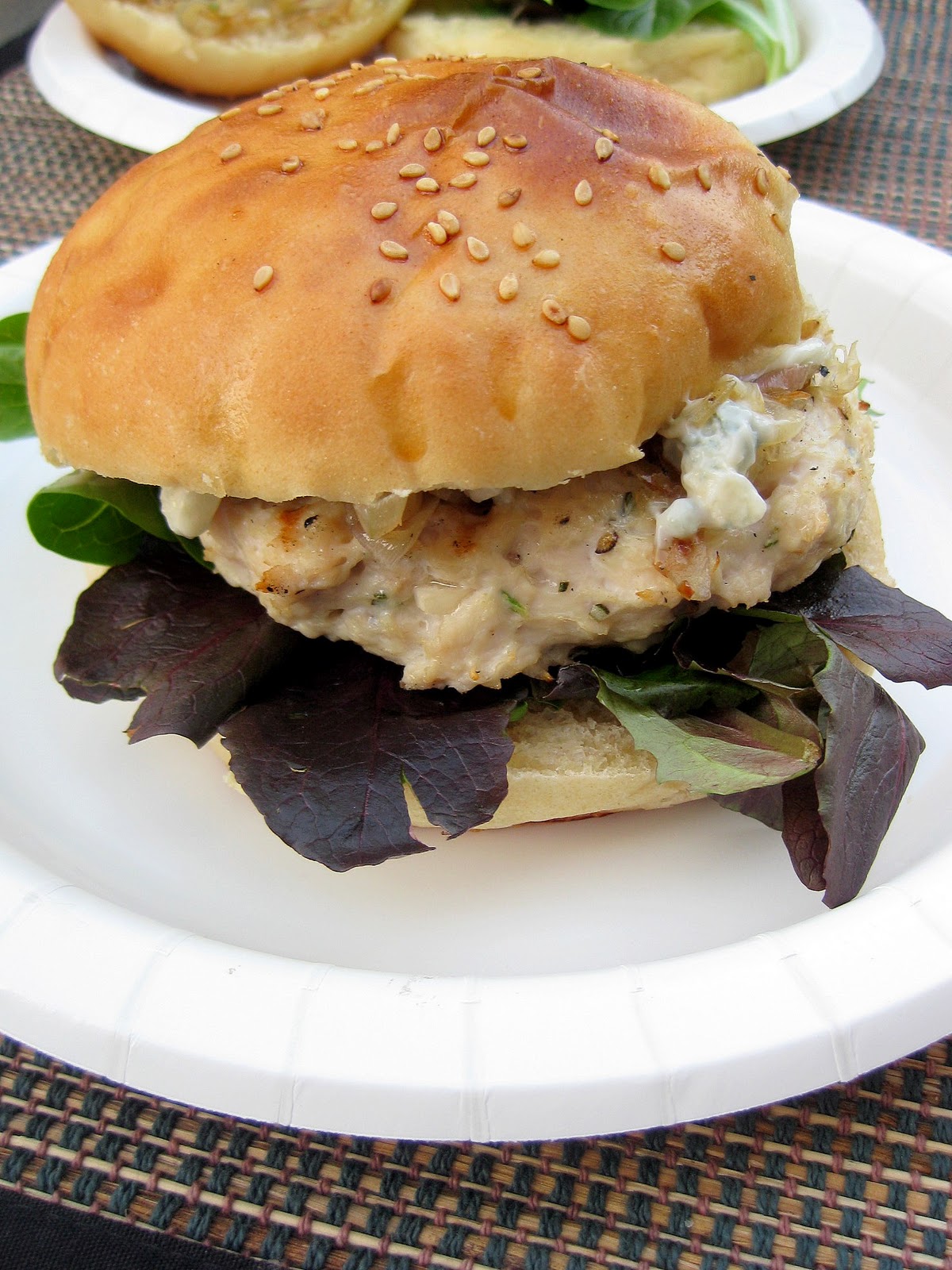 Rosemary Chicken Burgers with Caramelized Shallots and Blue Cheese A Hint of Honey